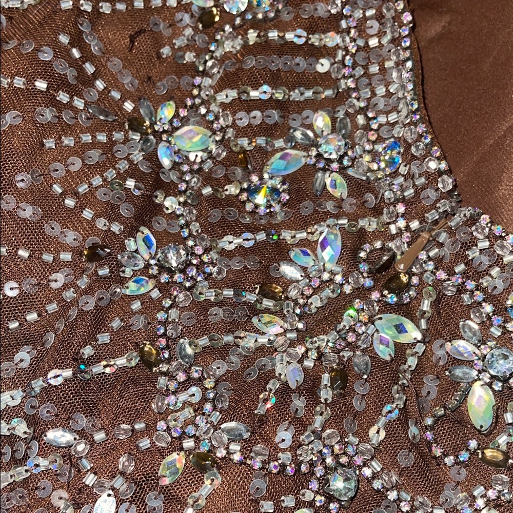 Tony Bowls Elegant Brown Halter Dress with Embellishments xl - Picture 8 of 12